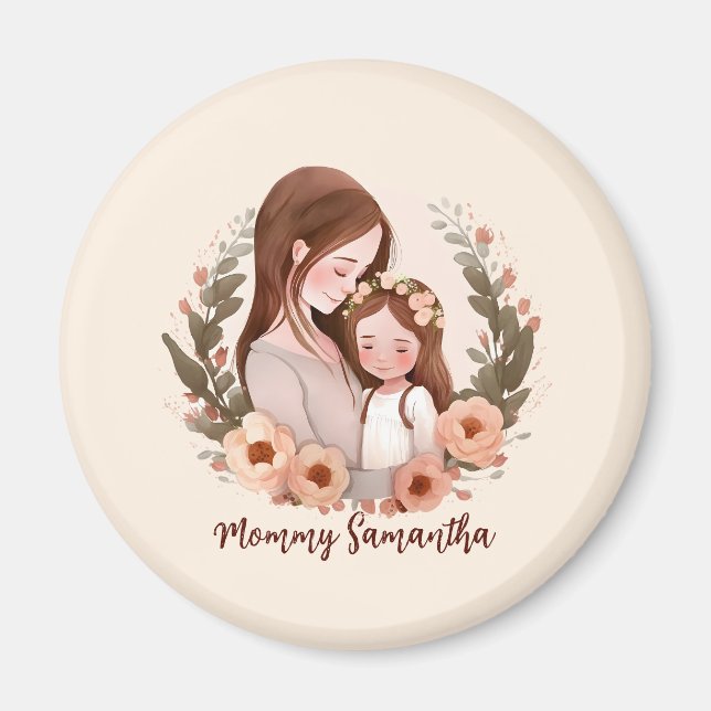 Adorable Mom and Daughter Bond - Floral Frame Magnet (Front)