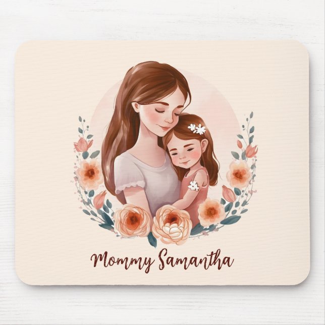 Adorable Mom and Daughter Bond - Floral Frame Mouse Pad (Front)