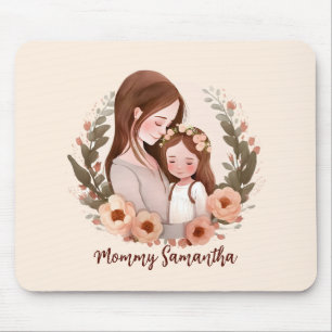 Adorable Mom and Daughter Bond - Floral Frame Mouse Pad