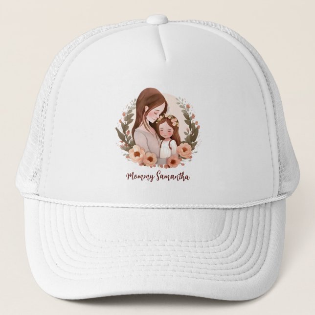 Adorable Mom and Daughter Bond - Floral Frame Trucker Hat (Front)
