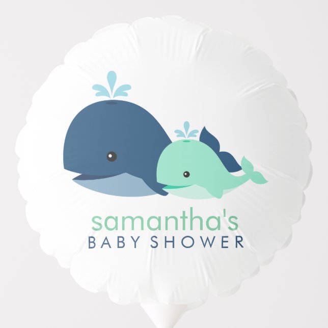 Adorable Mom and Green Baby Whales Baby Shower Balloon (Front)
