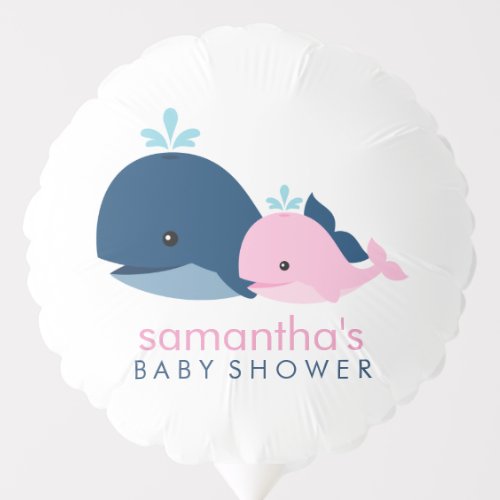 Adorable Mom and Pink Baby Whales Baby Shower Balloon