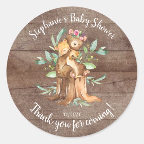 Adorable Mom  Baby Bear Baby Shower Favor Classic Round Sticker