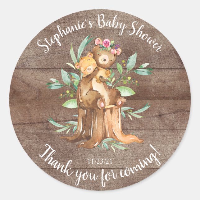 Adorable Mom & Baby Bear Baby Shower Favor Classic Round Sticker (Front)