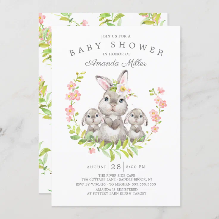 Adorable Mom & Baby Bunnies Twins Baby Shower Invitation | Zazzle