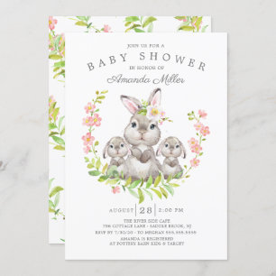 Adorable Mom & Baby Bunnies Twins Baby Shower Invitation