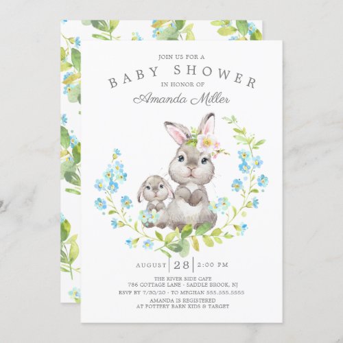 Adorable Mom  Baby Bunny Boys Baby Shower Invitation
