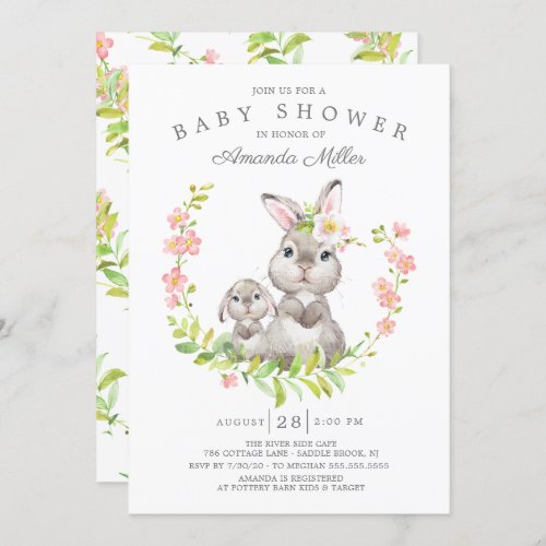 Adorable Mom  Baby Bunny Girls Baby Shower Invitation