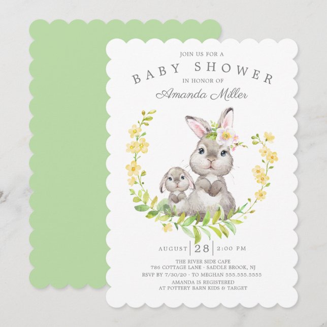 Adorable Mom & Baby Bunny Neutral Baby Shower Invitation (Front/Back)