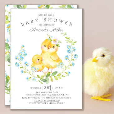Adorable Mom & Baby Chick Boys Baby Shower Invitation