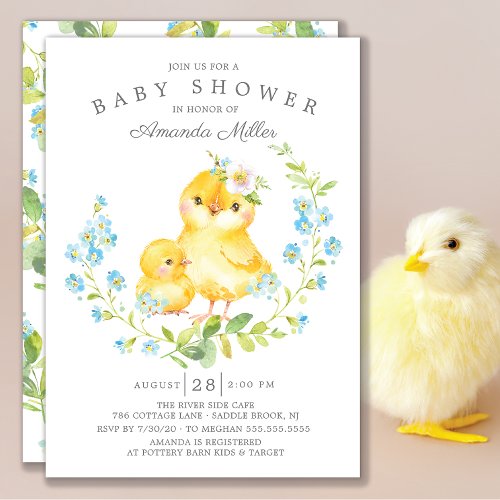 Adorable Mom  Baby Chick Boys Baby Shower Invitation
