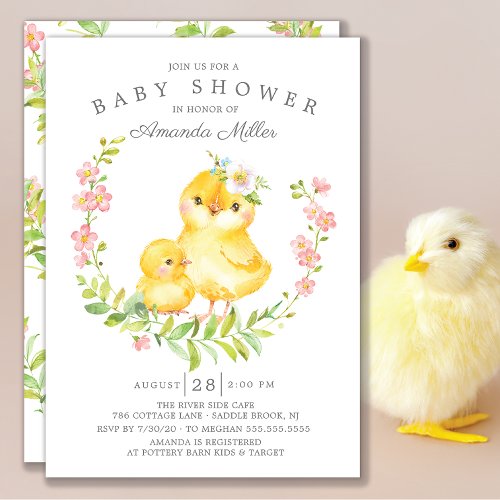 Adorable Mom  Baby Chick Girls Baby Shower Invitation