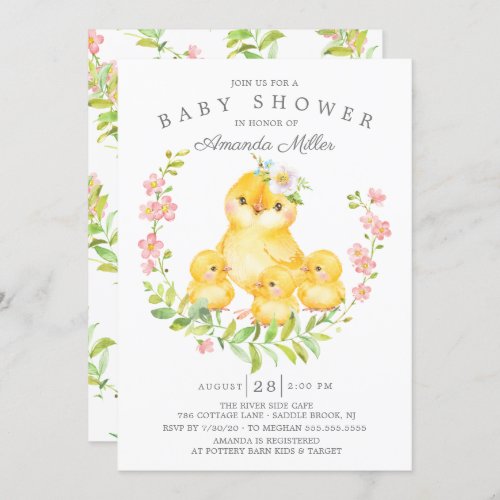 Adorable Mom  Baby Chicks Triplets Baby Shower Invitation