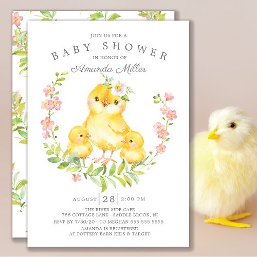 Adorable Mom  Baby Chicks Twins Baby Shower Invitation
