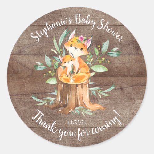 Adorable Mom  Baby Fox Baby Shower Favor Classic Round Sticker