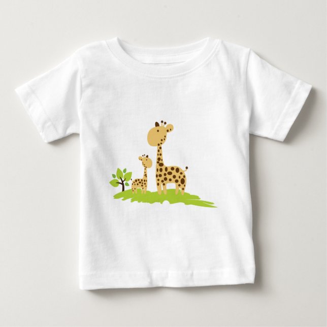 Adorable Mom & Baby Giraffe Green & Yellow Baby T-Shirt (Front)