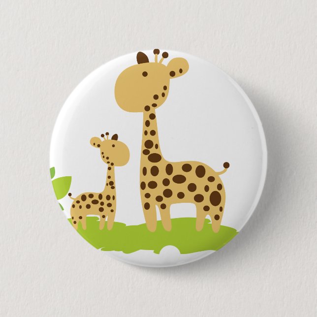 Adorable Mom & Baby Giraffe Green & Yellow Button (Front)