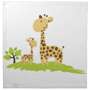 Adorable Mom & Baby Giraffe Green & Yellow Cloth Napkin