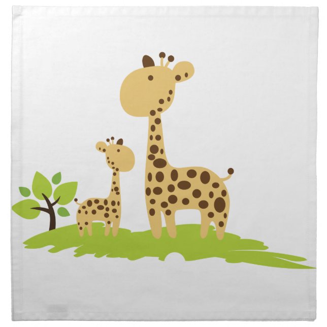Adorable Mom & Baby Giraffe Green & Yellow Cloth Napkin (Front)