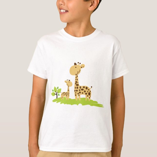 Adorable Mom & Baby Giraffe Green & Yellow T-Shirt (Front)