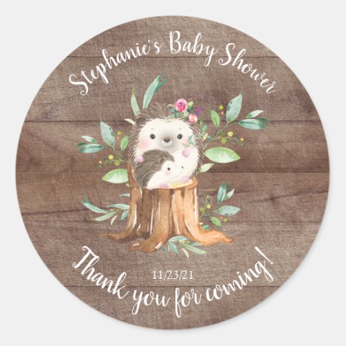 Adorable Mom  Baby Hedgehog Baby Shower Favor Classic Round Sticker