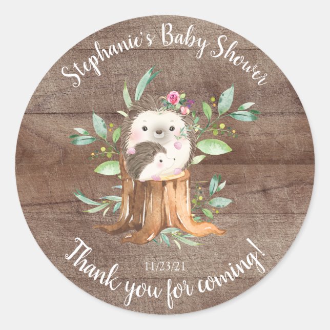 Adorable Mom & Baby Hedgehog Baby Shower Favor Classic Round Sticker (Front)