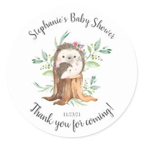 Adorable Mom & Baby Hedgehog Baby Shower Favor Classic Round Sticker