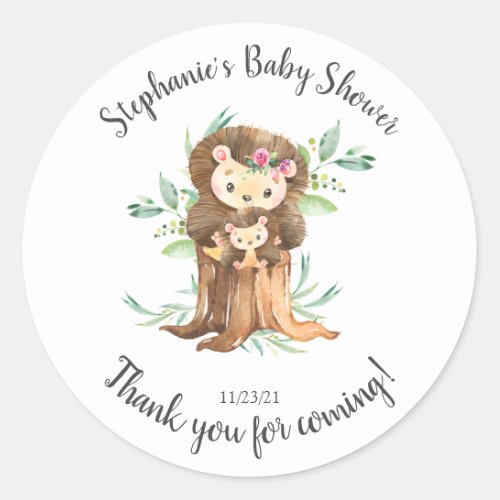 Adorable Mom  Baby Hedgehog Baby Shower Favor Classic Round Sticker