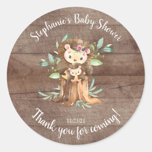 Adorable Mom  Baby Hedgehog Baby Shower Favor Classic Round Sticker