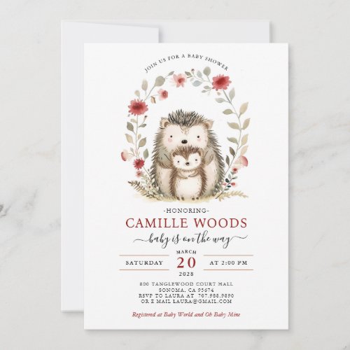 Adorable Mom Baby Hedgehog Baby Shower Invitation