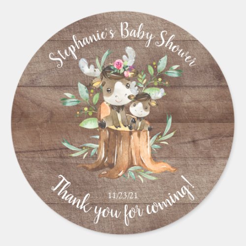 Adorable Mom  Baby Moose Baby Shower Favor Classic Round Sticker