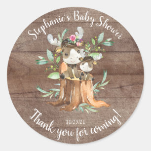 Adorable Mom & Baby Moose Baby Shower Favor Classic Round Sticker