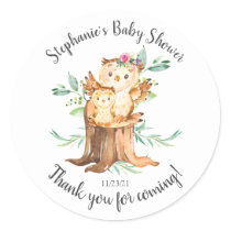 Adorable Mom & Baby Owl Baby Shower Favor Classic Round Sticker