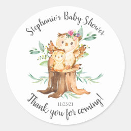 Adorable Mom &amp; Baby Owl Baby Shower Favor Classic Round Sticker