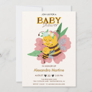 Adorable mom & baby pink floral baby shower girl invitation