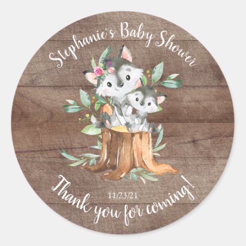 Adorable Mom  Baby Wolf Baby Shower Favor Classic Round Sticker
