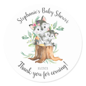Adorable Mom & Baby Wolf Baby Shower Favor Classic Round Sticker