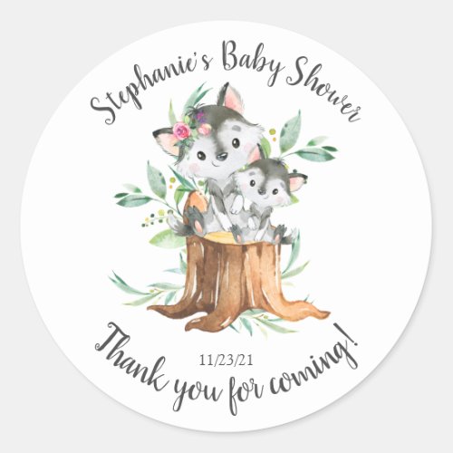 Adorable Mom  Baby Wolf Baby Shower Favor Classic Round Sticker