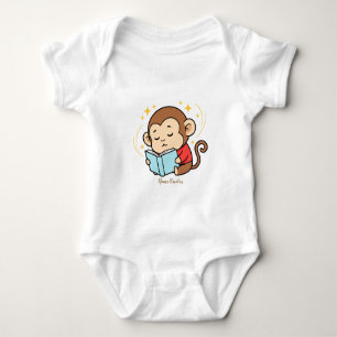 Adorable Monkey Reading Book Baby Bodysuit