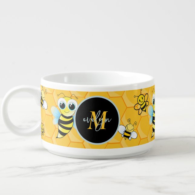 Adorable Monogram Bee & Honey Hives Chili Bowl (Right)