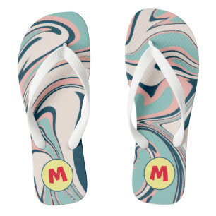 Adorable monogram l Beautiful marble l Blue Flip Flops