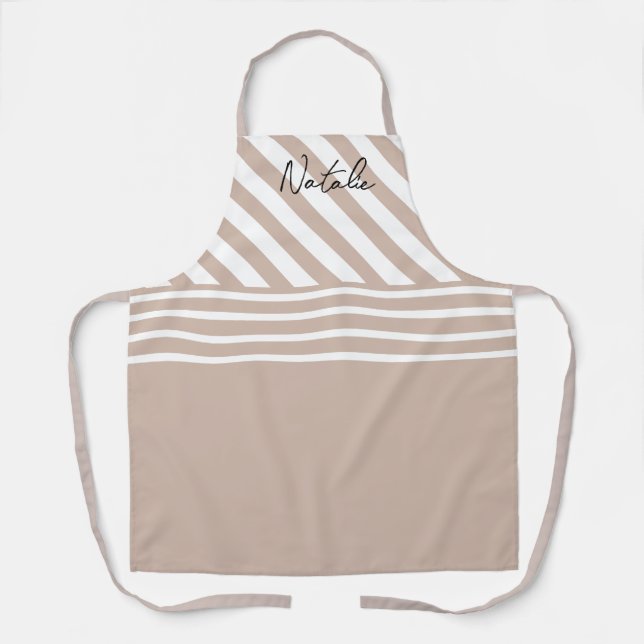 Adorable monogram stripes pink white modern pretty apron (Front)