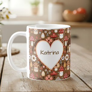 Adorable Monogrammed Cottage Core Mushrooms Coffee Mug