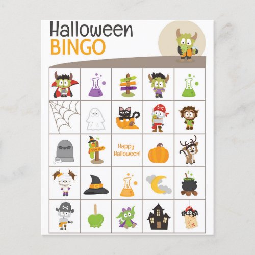 Adorable Monster Halloween BINGO Board