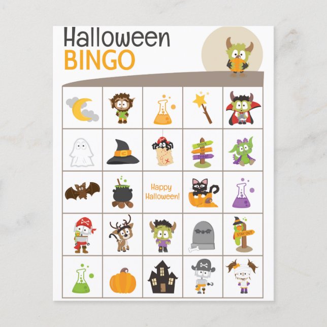 Adorable Monster & Pumpkin Halloween BINGO Board! (Front)