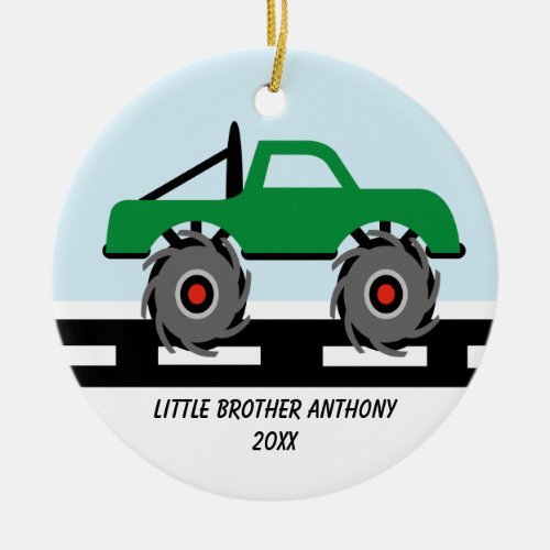 Adorable Monster Truck Little Brother Ornament