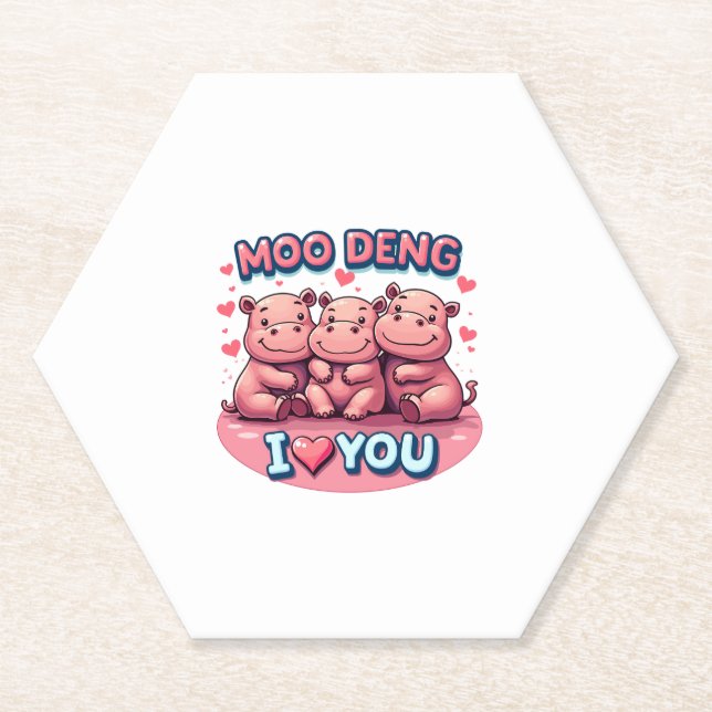Adorable Moo-Deng Baby Pigmy Hippo Design Long Sle Paper Coaster (Front)