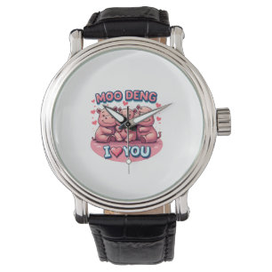 Adorable Moo-Deng Baby Pigmy Hippo Design Long Sle Watch