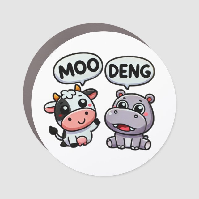 Adorable Moo Deng & Cow Car Magnet (Front)
