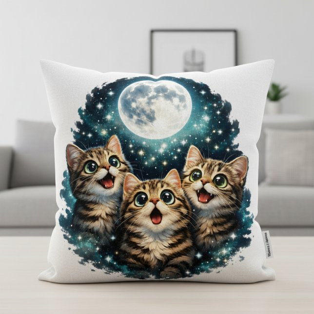 Adorable Moon Gazer Kittens - Sparkling Starlight  Throw Pillow (Creator Uploaded)